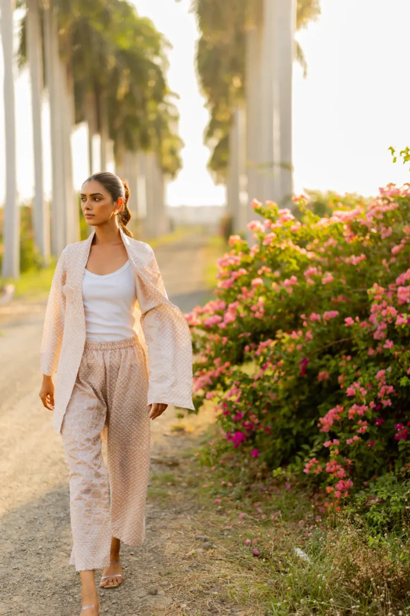 FLORA BLAZER-BEIGE silk by Dyelogue in beige color for women Worldwide