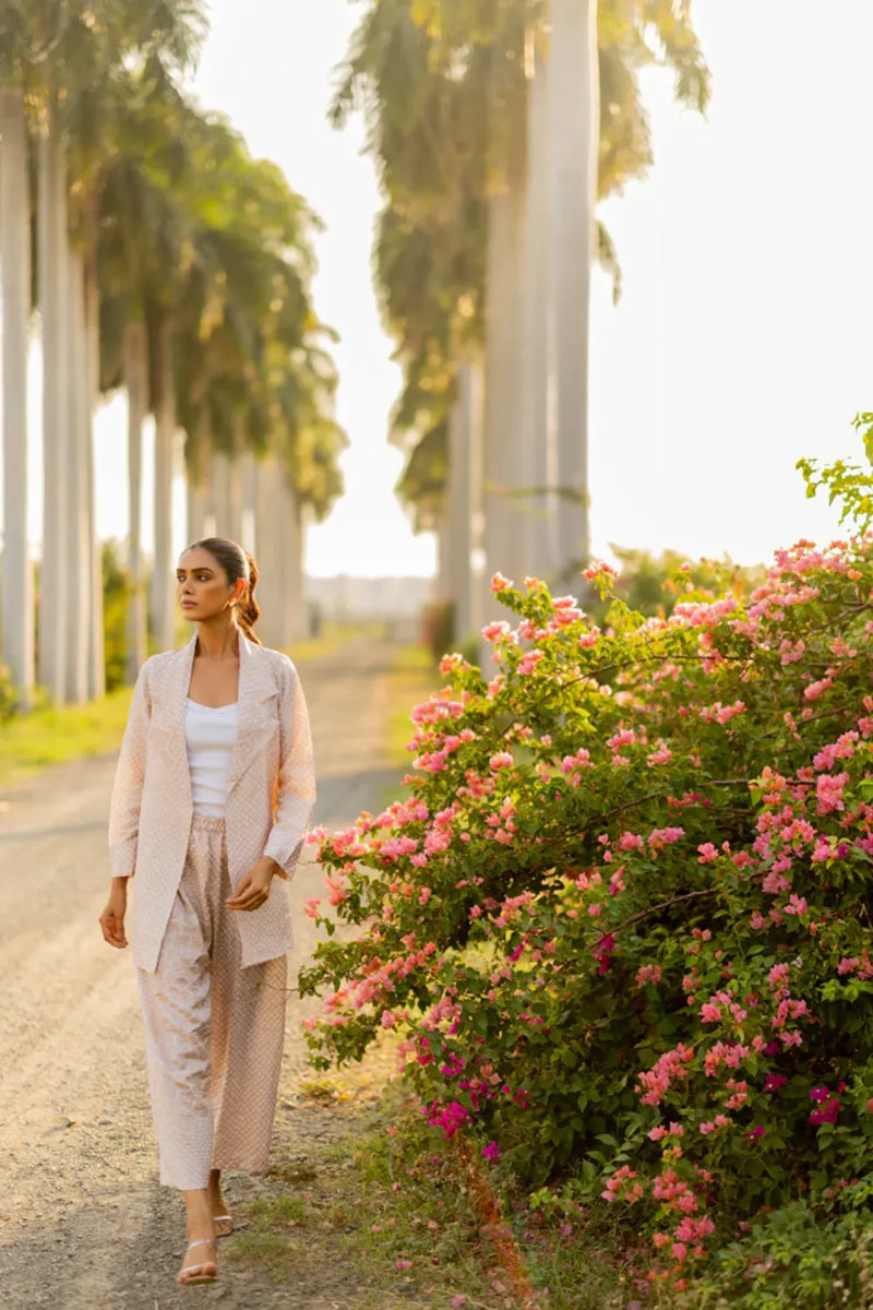 FLORA BLAZER-BEIGE silk by Dyelogue in beige color for women Worldwide
