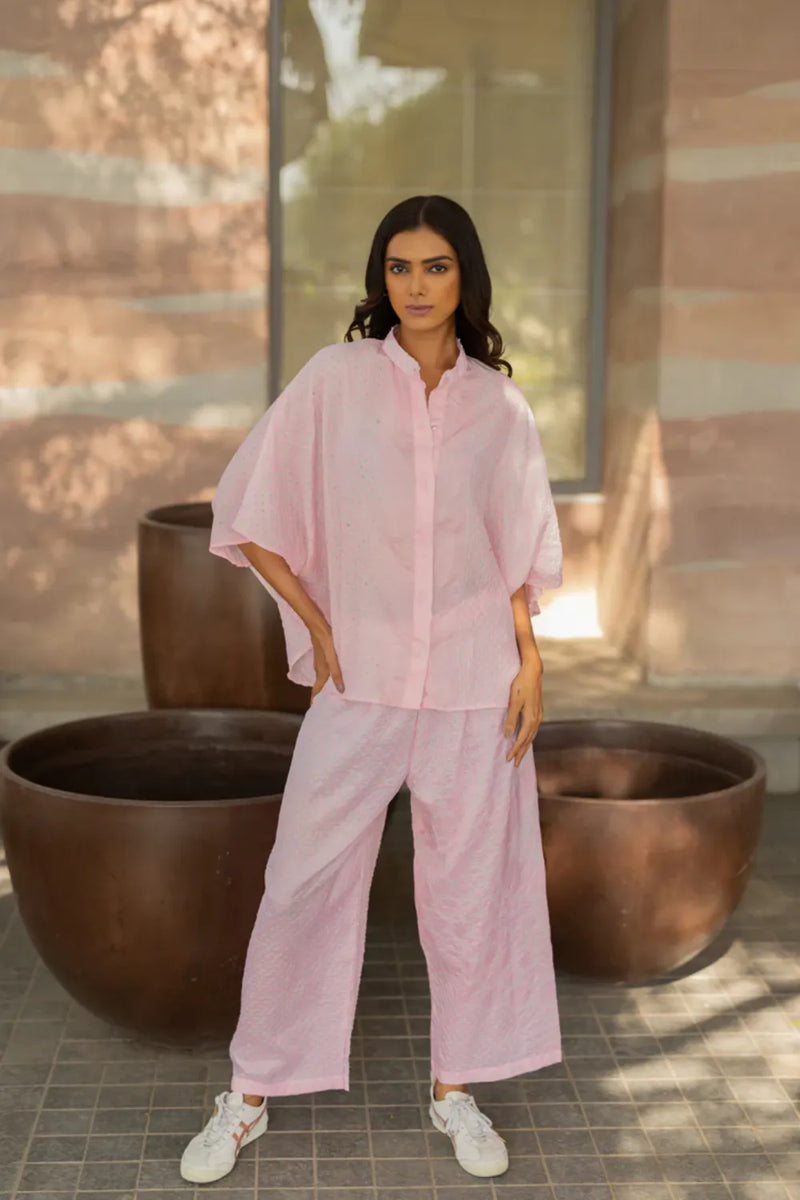 FLORA PANTS-BLUSH PINK silk by Dyelogue in pink color for women Worldwide