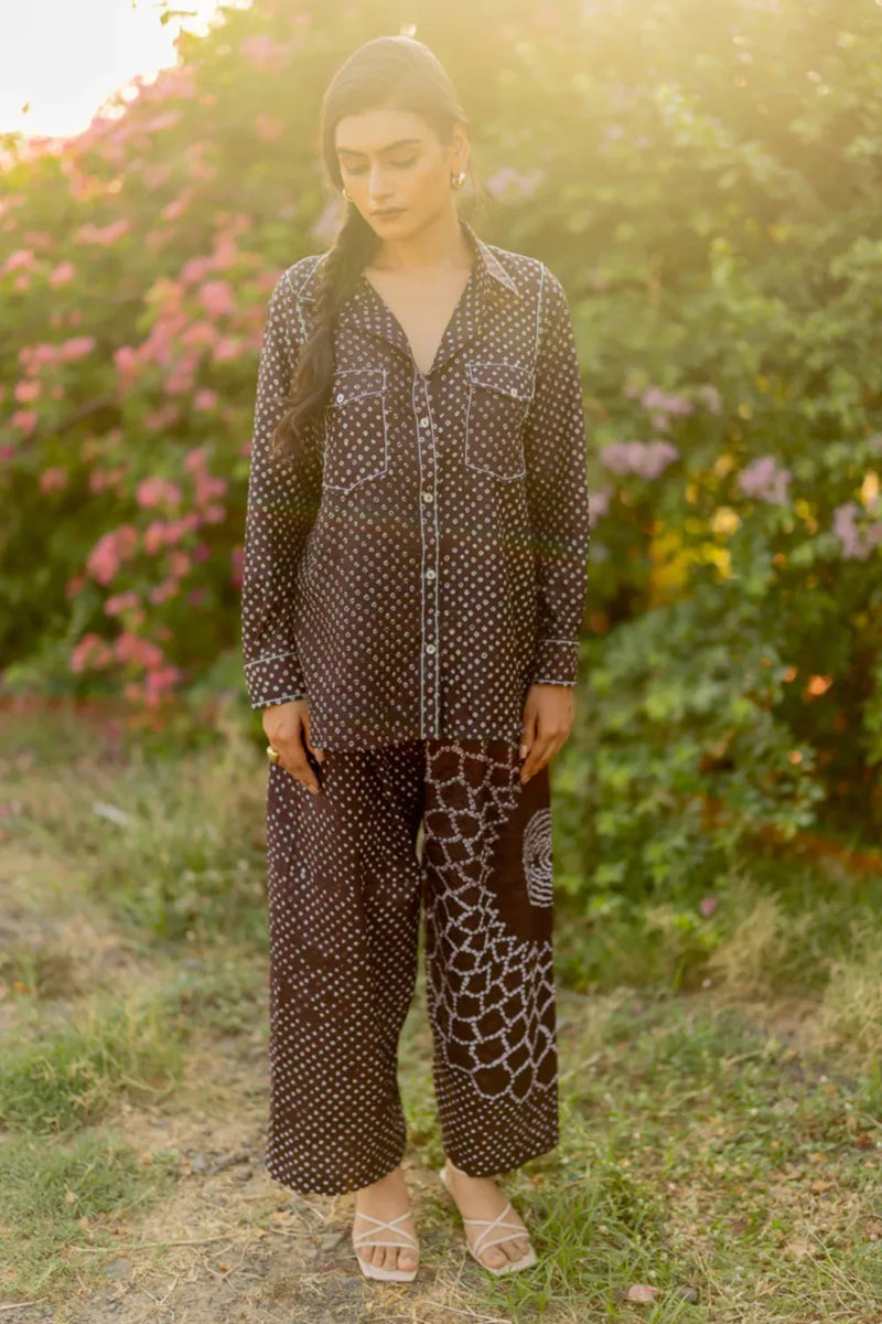 FLORA PANTS-BROWN silk by Dyelogue in brown color for women Worldwide