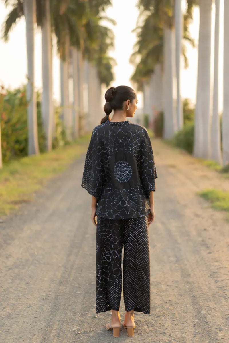 FLORA SHORT M KAF SHIRT-BLACK silk by Dyelogue in black color for women Worldwide