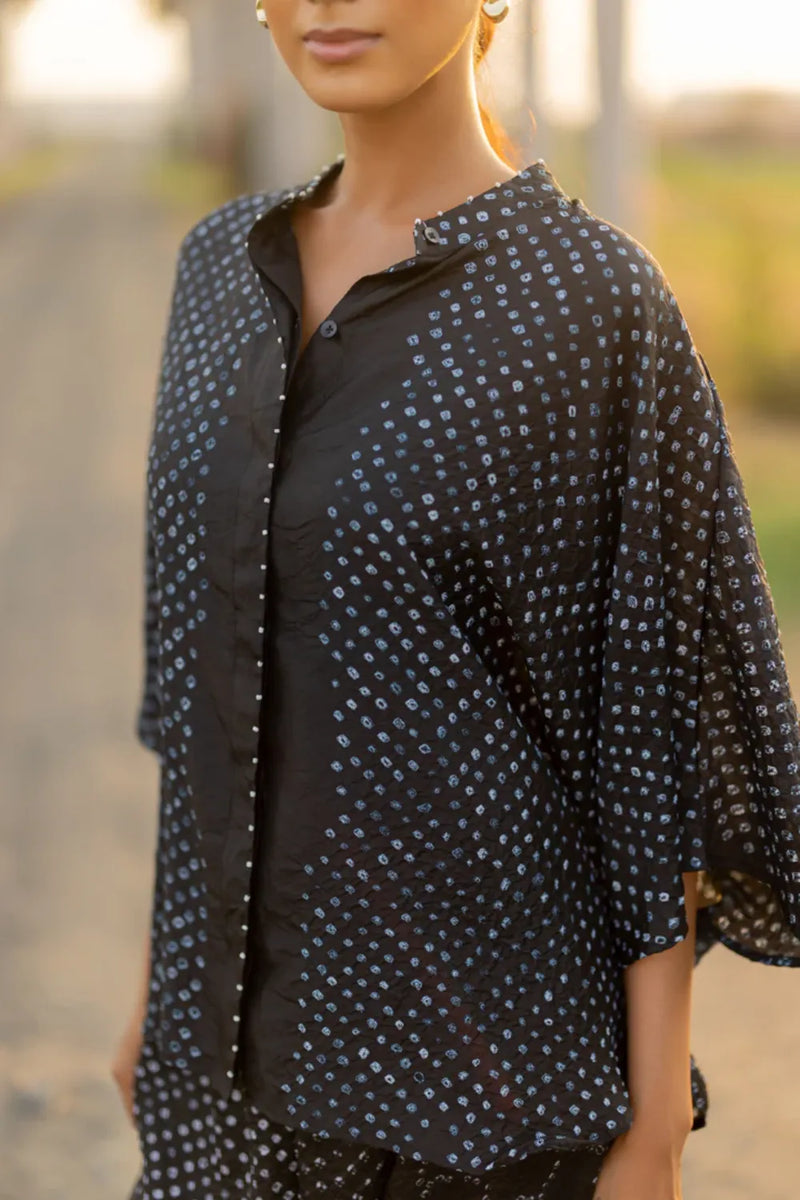 FLORA SHORT M KAF SHIRT-BLACK silk by Dyelogue in black color for women Worldwide
