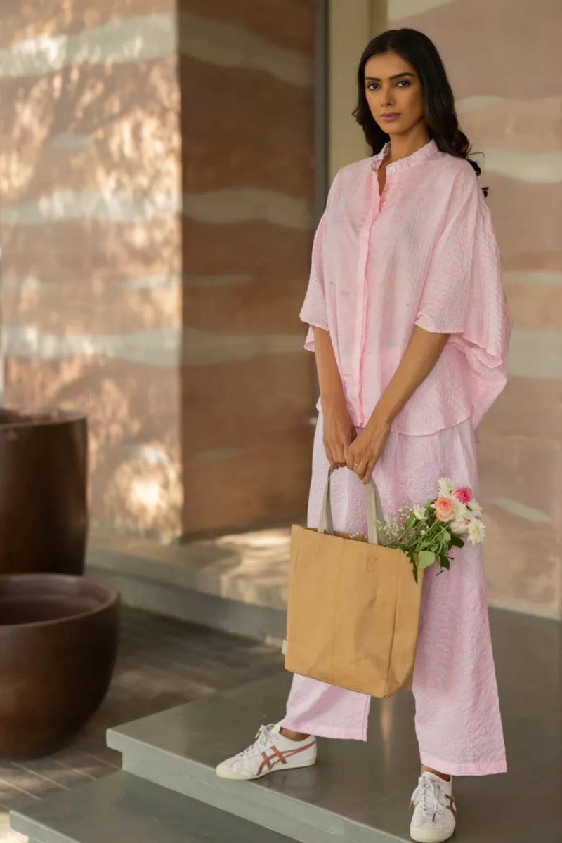 FLORA SHORT M KAF SHIRT-BLUSH PINK silk by Dyelogue in pink color for women Worldwide