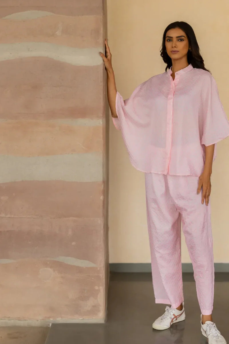 FLORA SHORT M KAF SHIRT-BLUSH PINK silk by Dyelogue in pink color for women Worldwide