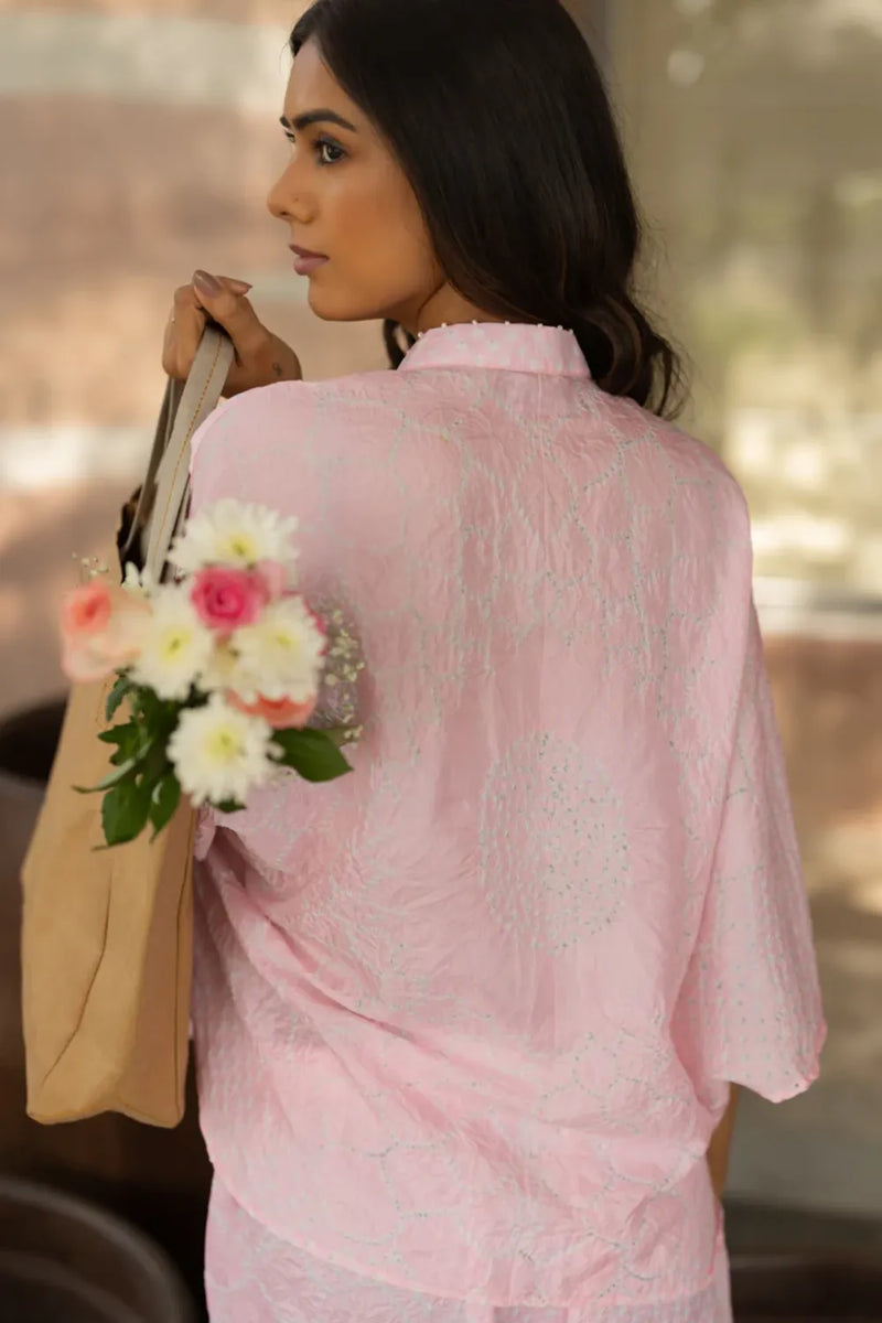 FLORA SHORT M KAF SHIRT-BLUSH PINK silk by Dyelogue in pink color for women Worldwide
