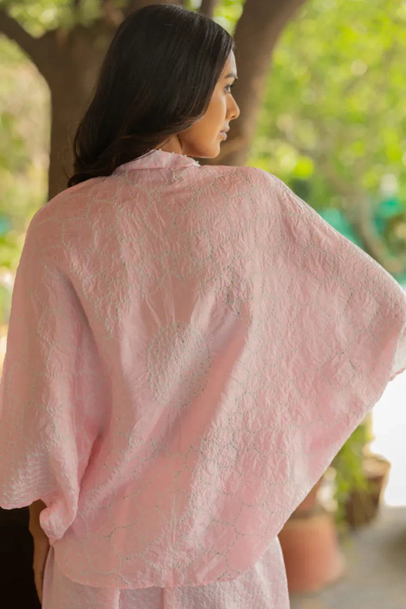 FLORA SHORT M KAF SHIRT-BLUSH PINK silk by Dyelogue in pink color for women Worldwide
