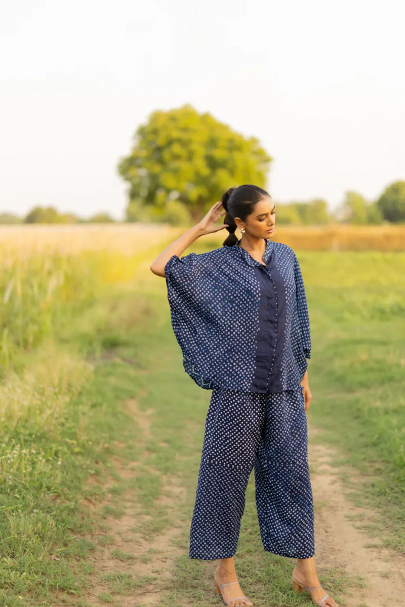 FLORA SHORT M KAF SHIRT-INDIGO silk by Dyelogue for women Worldwide