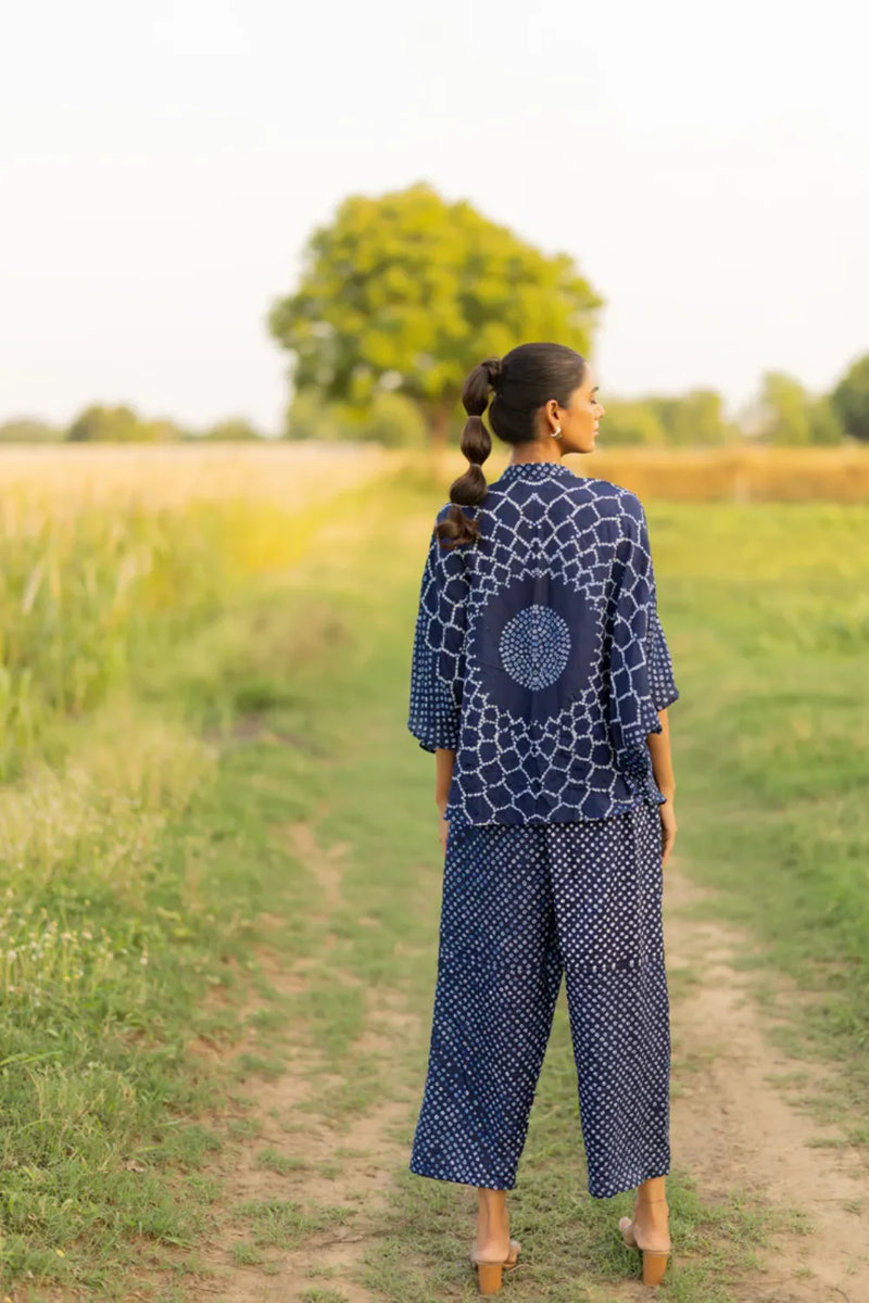 FLORA SHORT M KAF SHIRT-INDIGO silk by Dyelogue for women Worldwide