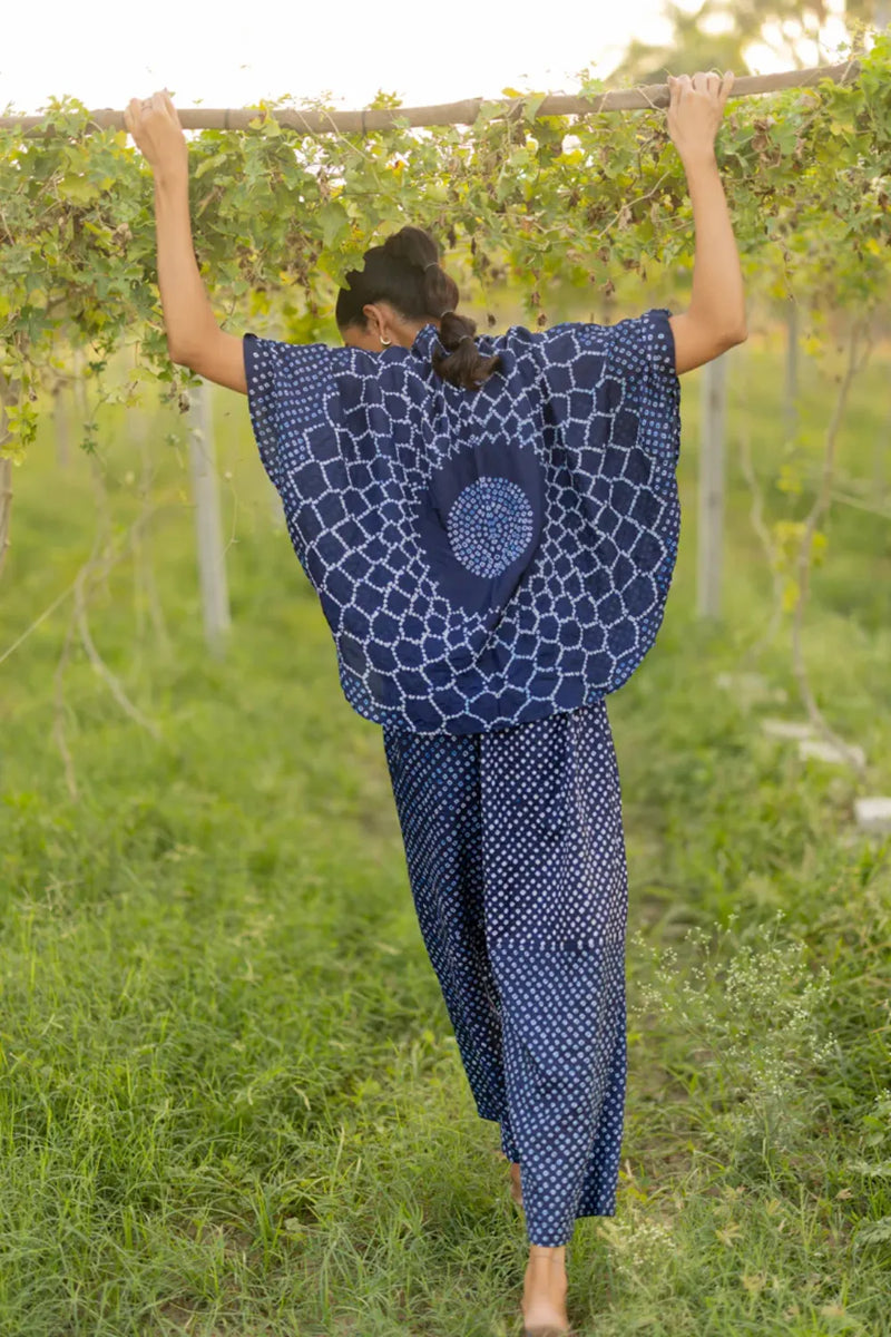 FLORA SHORT M KAF SHIRT-INDIGO silk by Dyelogue for women Worldwide
