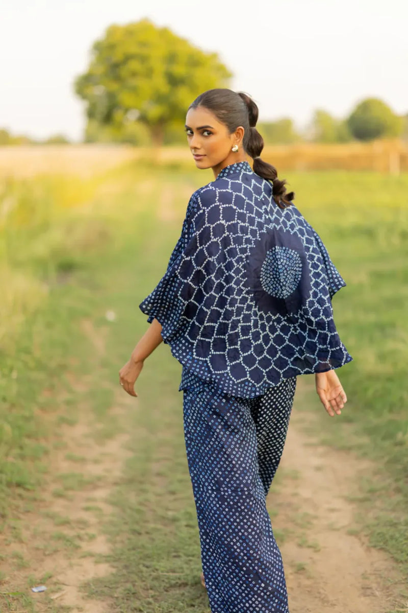 FLORA SHORT M KAF SHIRT-INDIGO silk by Dyelogue for women Worldwide