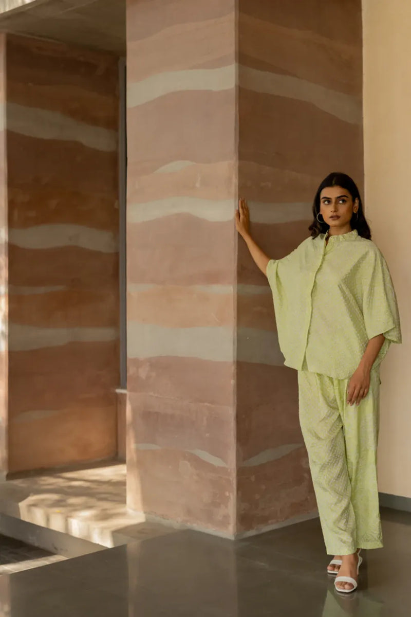 FLORA SHORT M KAF SHIRT-MINT GREEN silk by Dyelogue in green color for women Worldwide