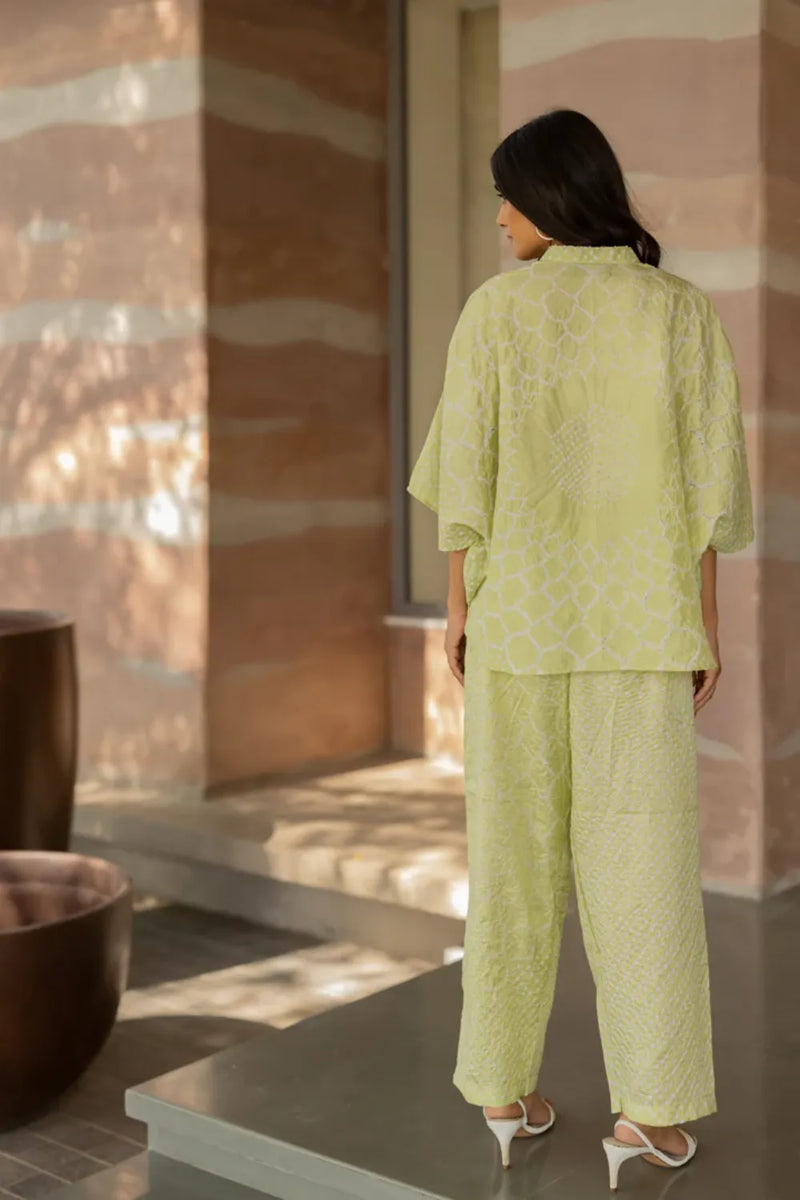 FLORA SHORT M KAF SHIRT-MINT GREEN silk by Dyelogue in green color for women Worldwide