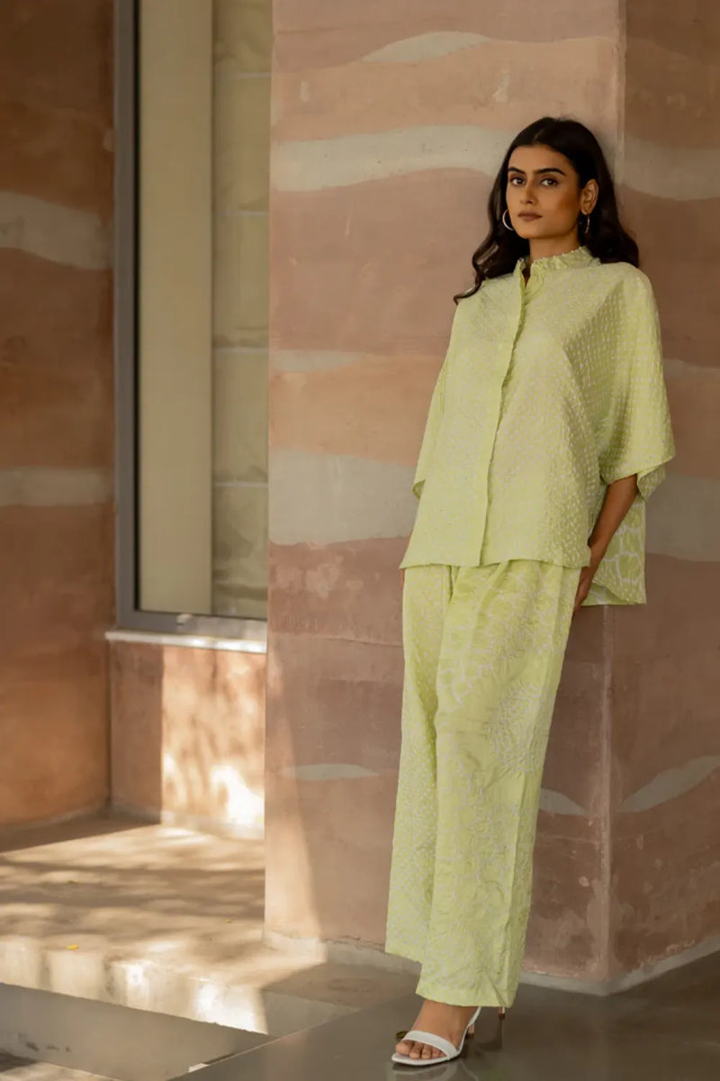 FLORA SHORT M KAF SHIRT-MINT GREEN silk by Dyelogue in green color for women Worldwide
