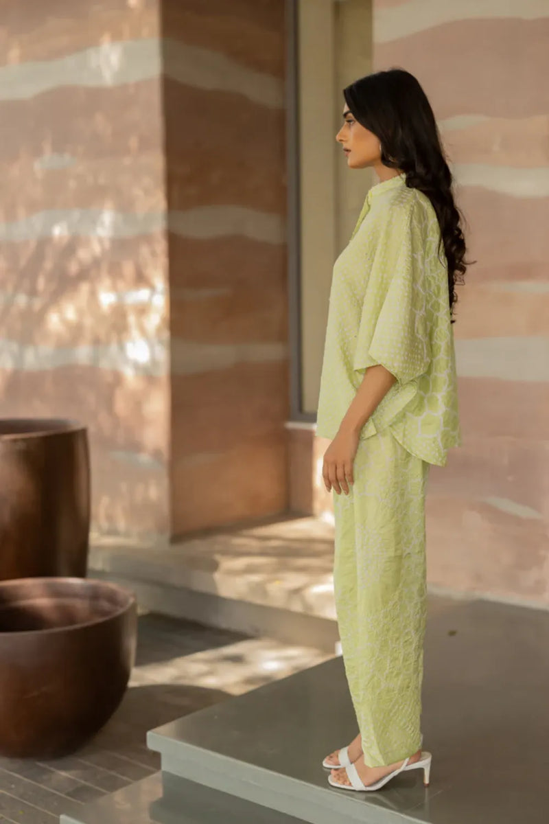 FLORA SHORT M KAF SHIRT-MINT GREEN silk by Dyelogue in green color for women Worldwide