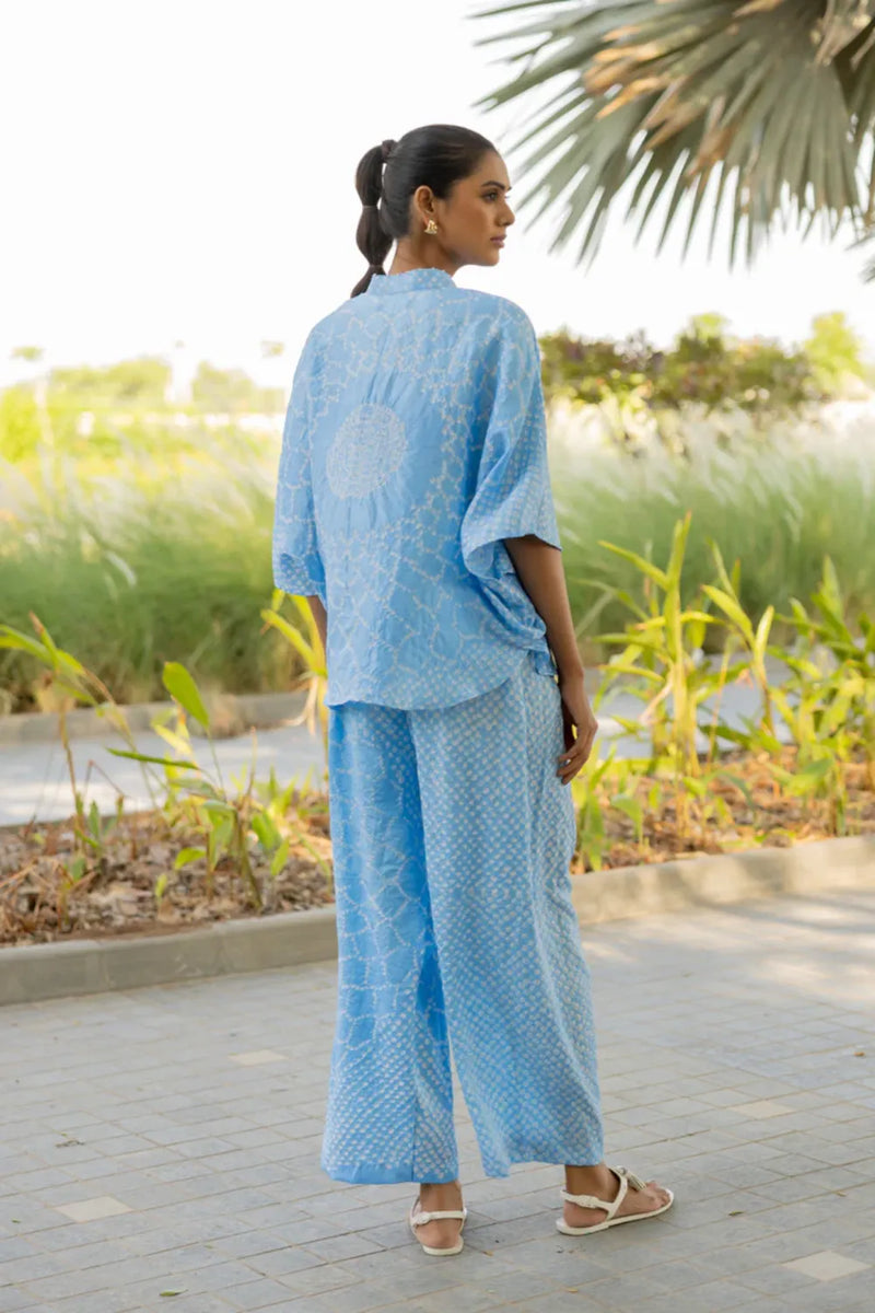 FLORA SHORT M KAF SHIRT-POWDER BLUE silk by Dyelogue in blue color for women Worldwide