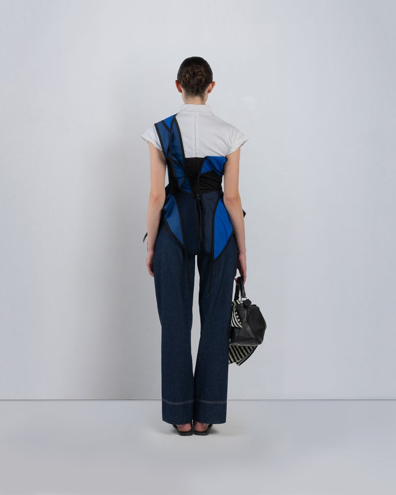 FLOTS LAYERED TOP - White + Shades of Navy/ Blue top/shirt by Leh Studios in white for women Worldwide