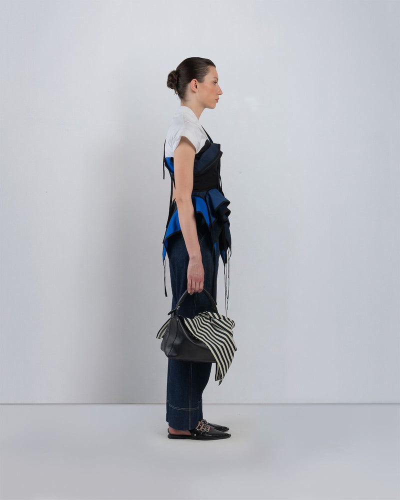 FLOTS LAYERED TOP - White + Shades of Navy/ Blue top/shirt by Leh Studios in white for women Worldwide