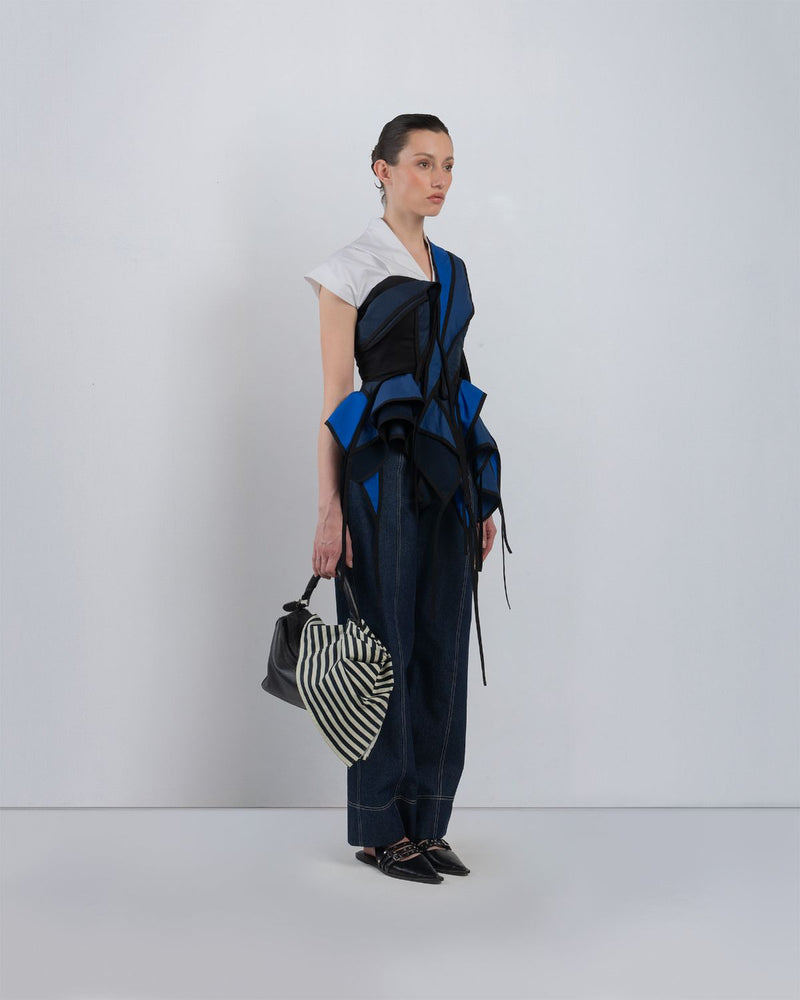 FLOTS LAYERED TOP - White + Shades of Navy/ Blue top/shirt by Leh Studios in white for women Worldwide