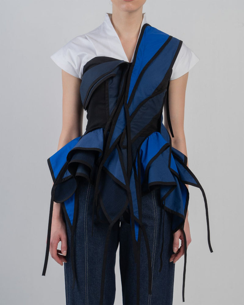 FLOTS LAYERED TOP - White + Shades of Navy/ Blue top/shirt by Leh Studios in white for women Worldwide