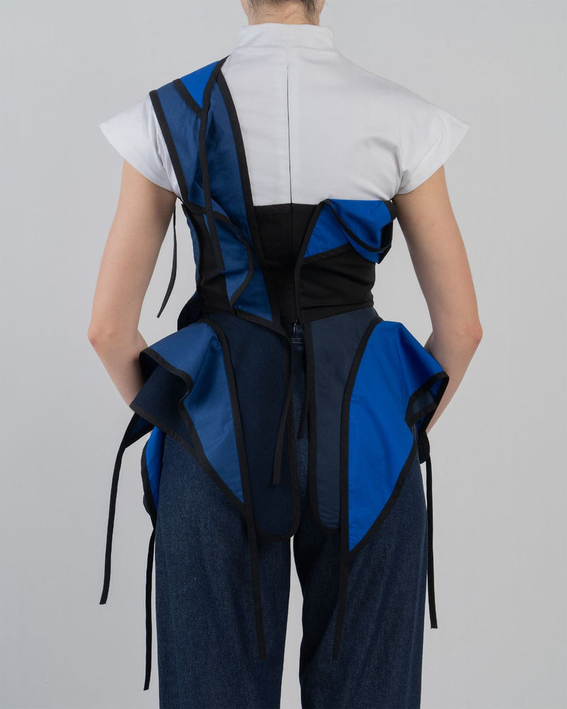 FLOTS LAYERED TOP - White + Shades of Navy/ Blue top/shirt by Leh Studios in white for women Worldwide