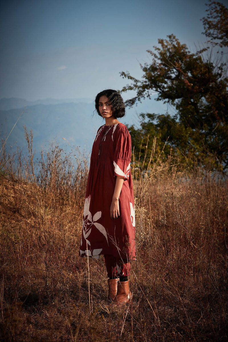Brick Floral Co-ord set cotton by Khara Kapas in rust for women Worldwide