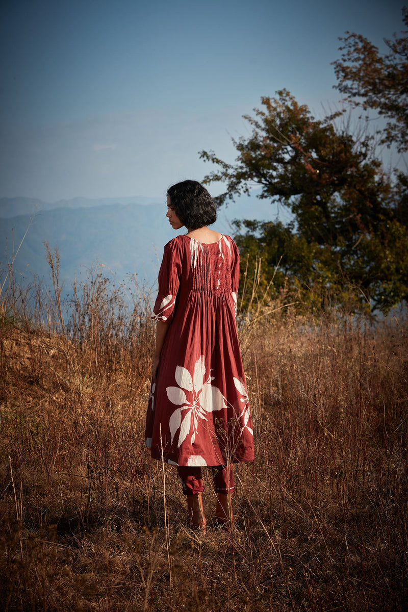 Brick Floral Co-ord set cotton by Khara Kapas in rust for women Worldwide