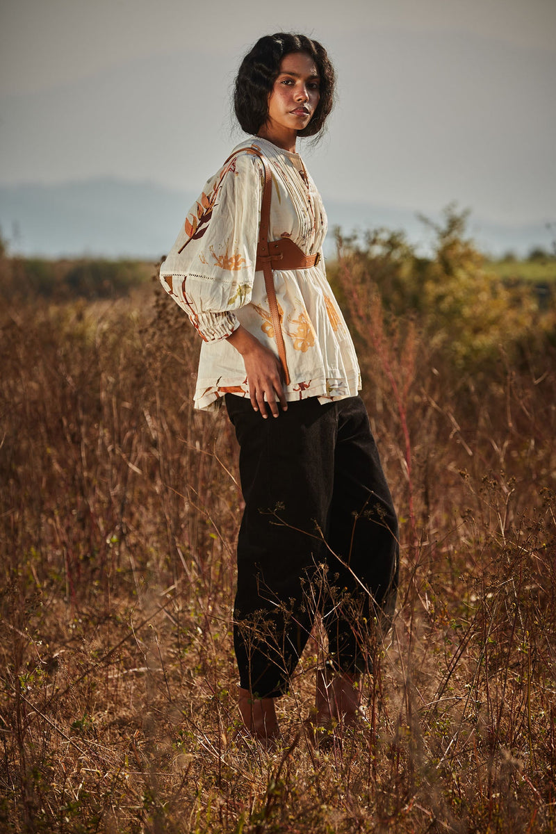 Florals in Snow Top cotton by Khara Kapas in white for women Worldwide