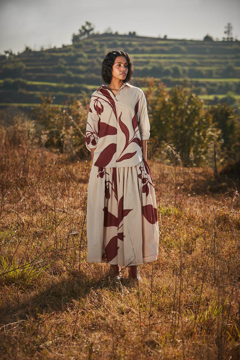 Burnt sienna top cotton by Khara Kapas in beige for women Worldwide
