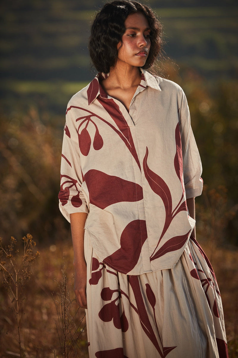 Burnt sienna skirt cotton by Khara Kapas in beige for women Worldwide