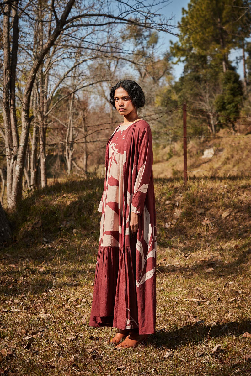 Cedar floral dress with overlay cotton by Khara Kapas in multi for women Worldwide