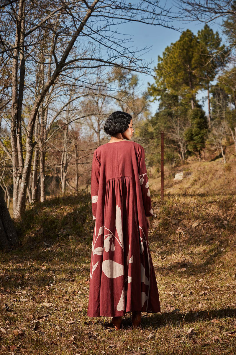 Cedar floral dress with overlay cotton by Khara Kapas in multi for women Worldwide