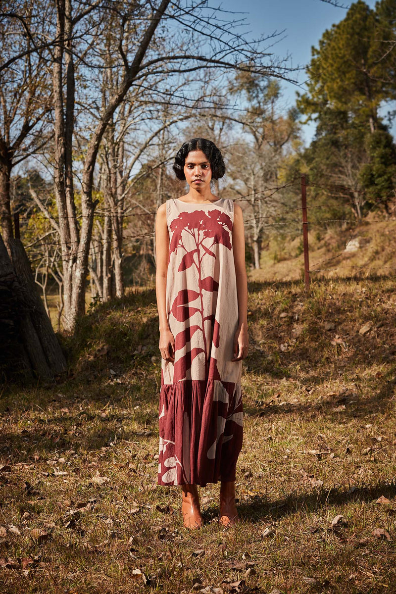 Cedar floral dress with overlay cotton by Khara Kapas in multi for women Worldwide