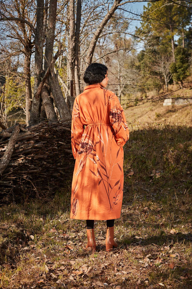 Saffron Parkha dress cotton by Khara Kapas in orange for women Worldwide