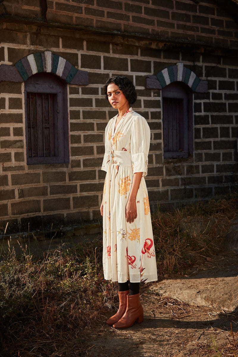 Ivory Mist Dress cotton by Khara Kapas in white for women Worldwide