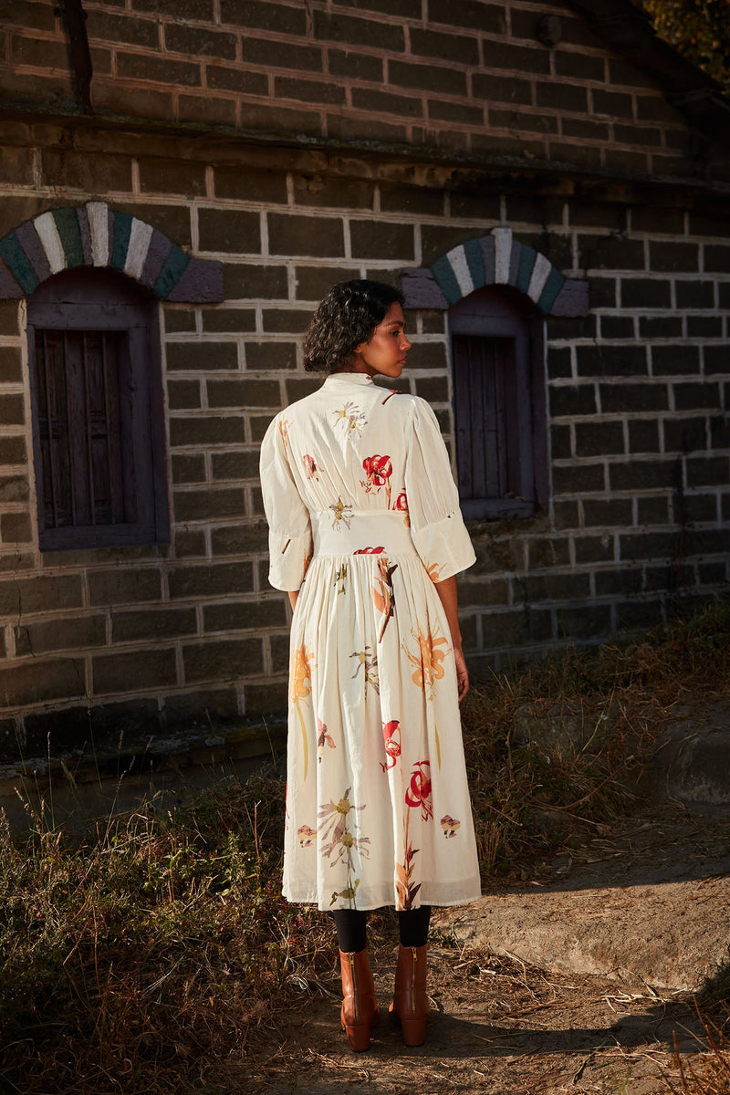 Ivory Mist Dress cotton by Khara Kapas in white for women Worldwide