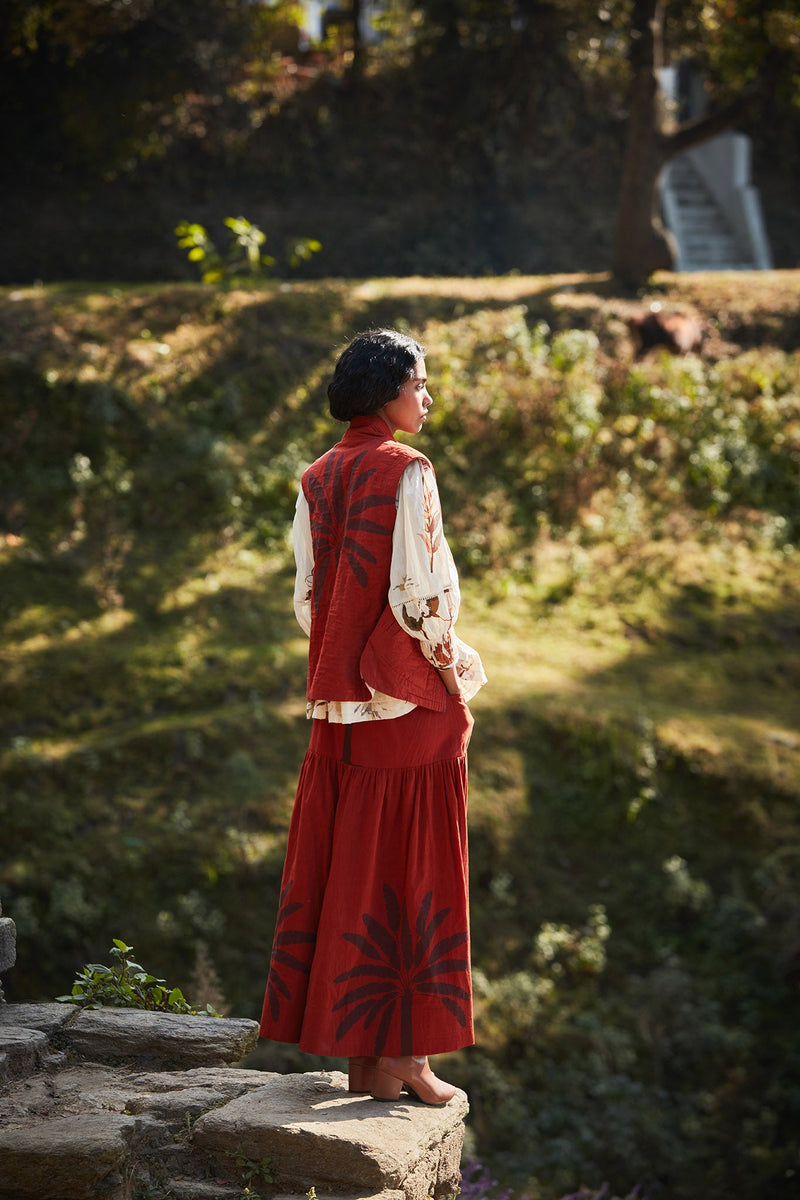 Rustic Reverie Reversible Jacket cotton by Khara Kapas in rust for women Worldwide