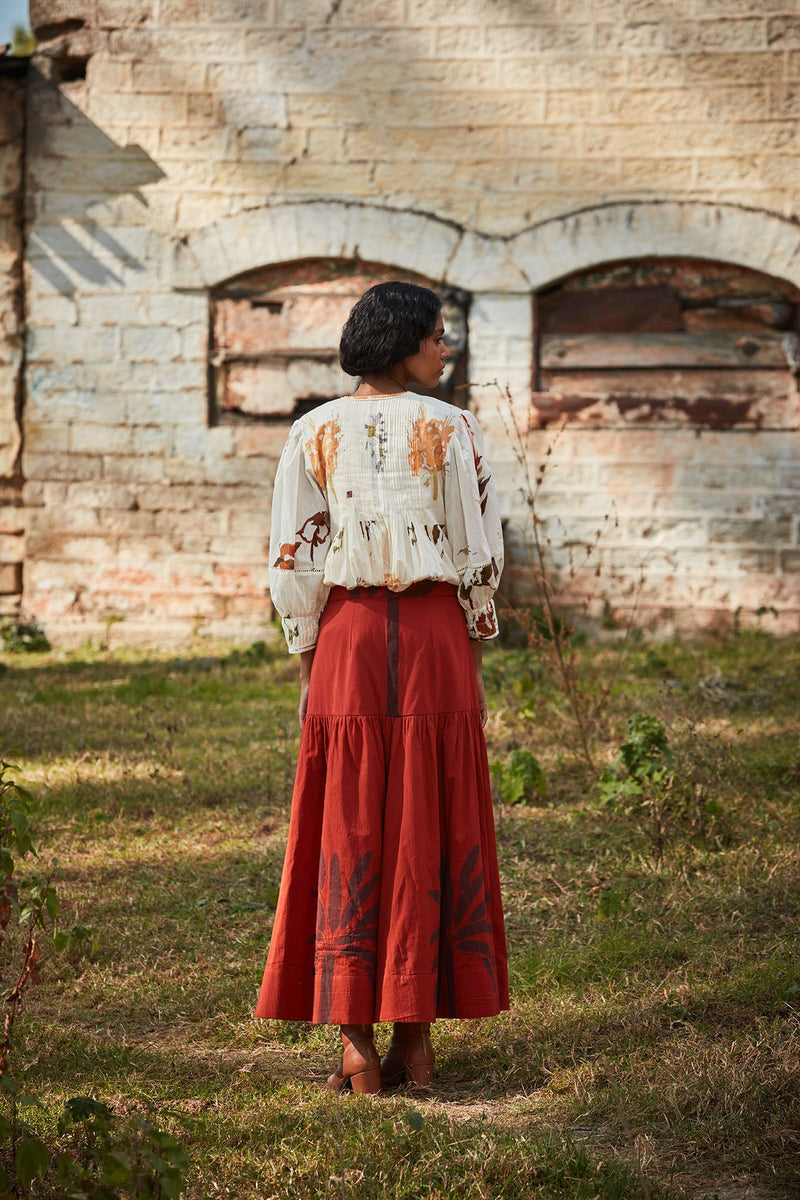 Rustic Reverie Skirt cotton by Khara Kapas in rust for women Worldwide