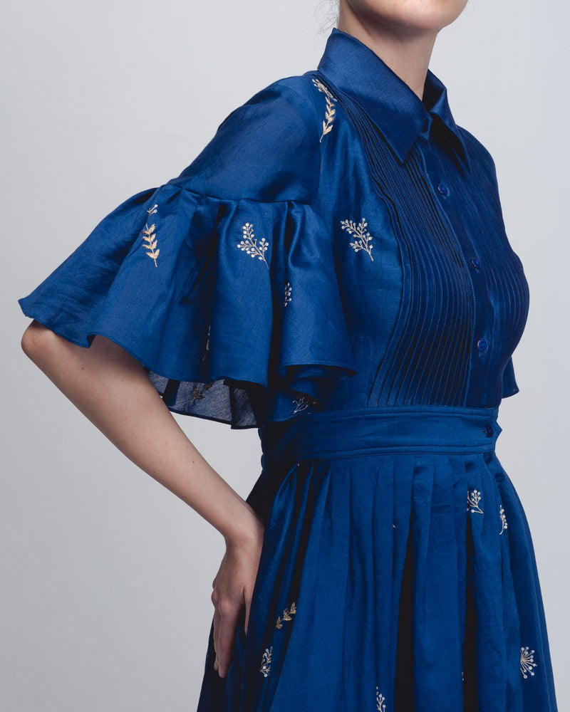 Fons Dress - Cobalt Blue cotton by Leh Studios in blue color for women Worldwide