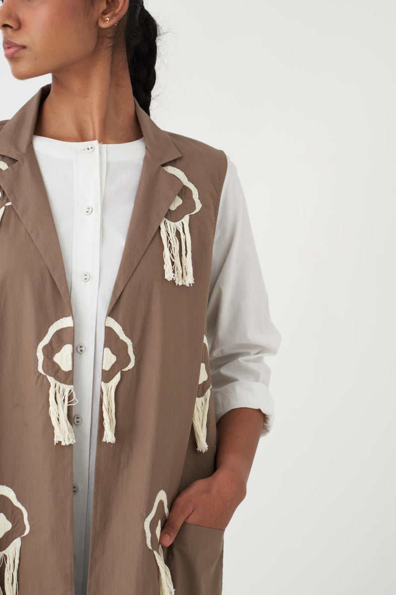 FRINGE BACK PLEAT JACKET (SET OF 3) - CEDAR poplin by THREE for women Worldwide