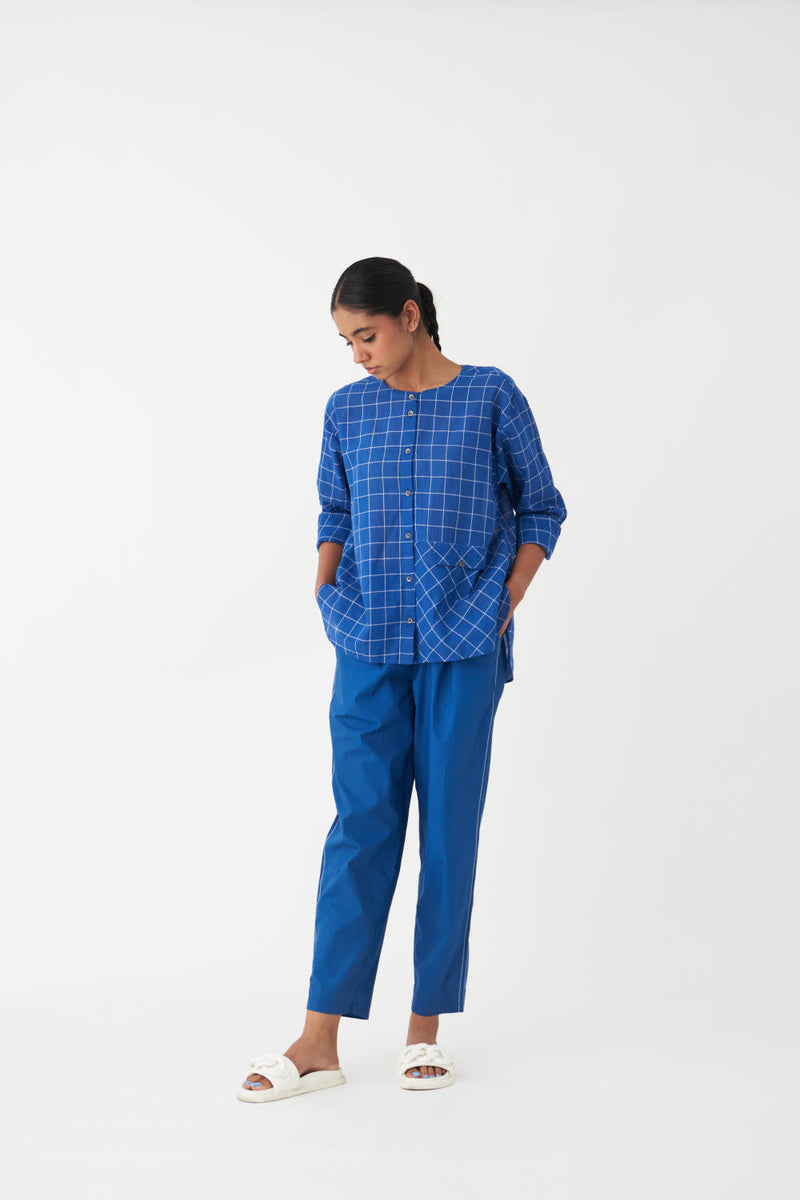 EMBROIDERED NEW NARROW BOTTOM - 
BLUE poplin by THREE in blue color for women Worldwide
