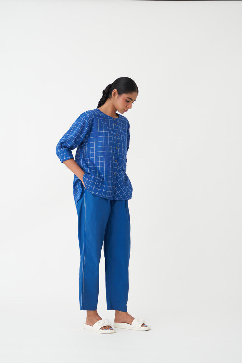 EMBROIDERED NEW NARROW BOTTOM - 
BLUE poplin by THREE in blue color for women Worldwide