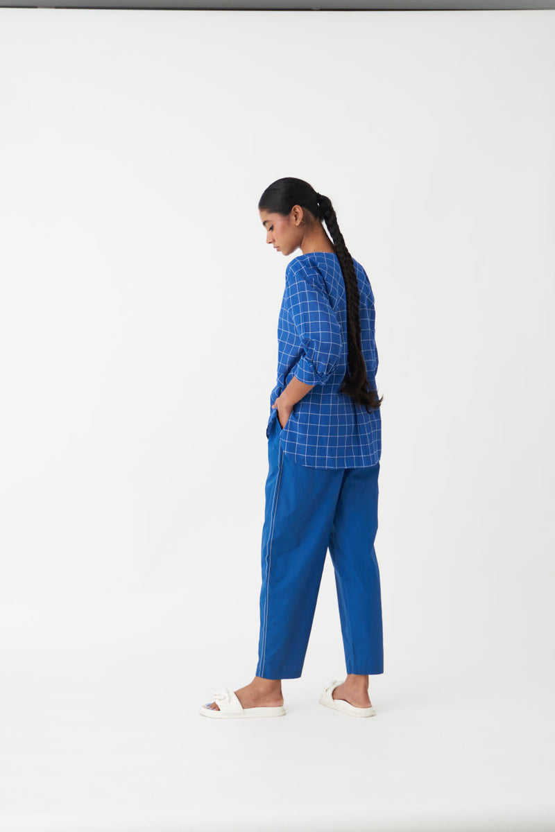 EMBROIDERED NEW NARROW BOTTOM - 
BLUE poplin by THREE in blue color for women Worldwide