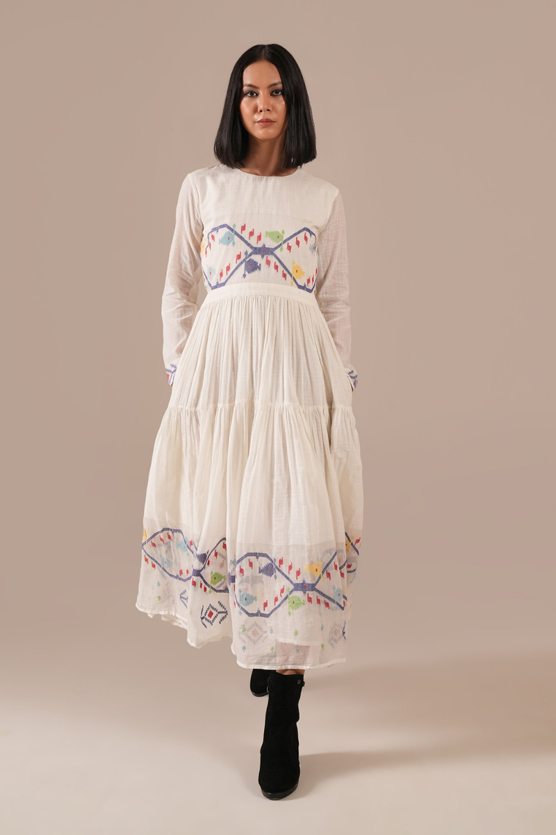 FROSTED PETAL DRESS silk by Indigo Dreams in white color for women Worldwide