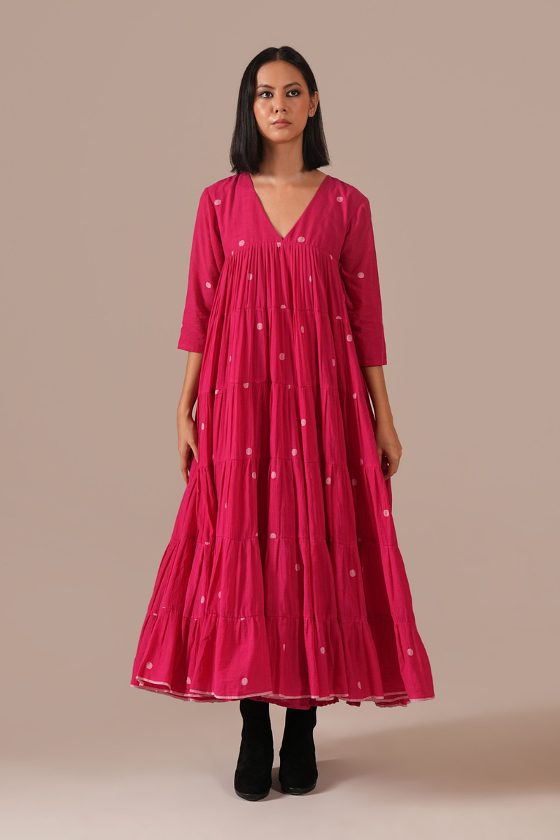 FUCHSIA HALO DRESS 100% cotton by Indigo Dreams in red color for women Worldwide