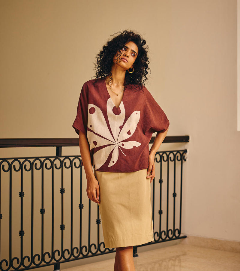 Fading Touch Top cotton by Khara Kapas in brown for women Worldwide