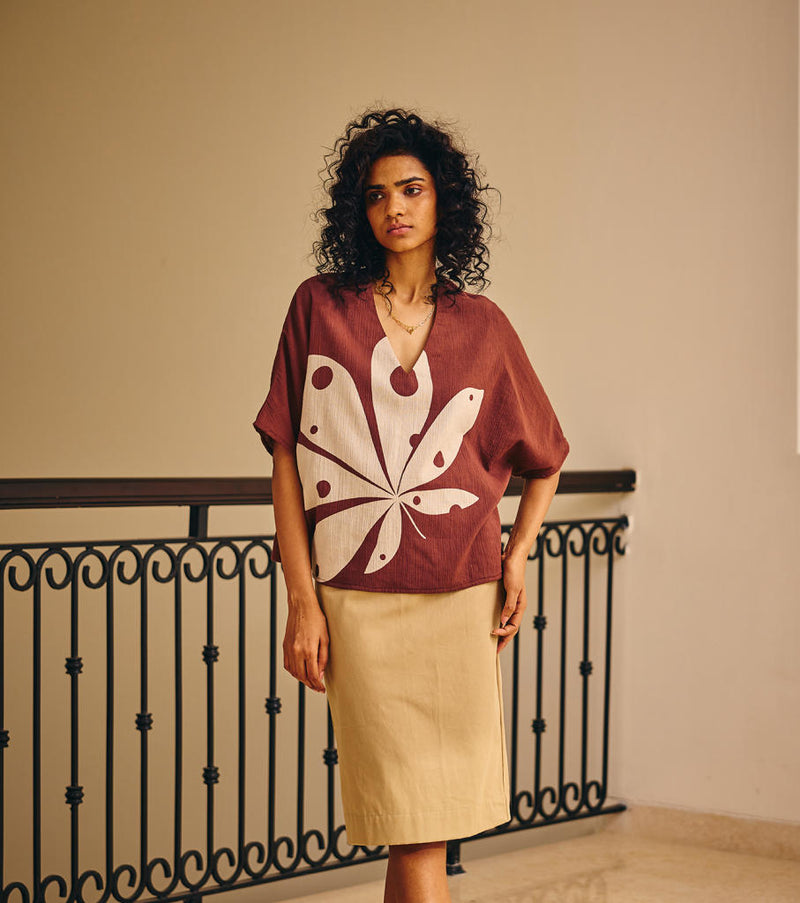 Fading Touch Top cotton by Khara Kapas in brown for women Worldwide