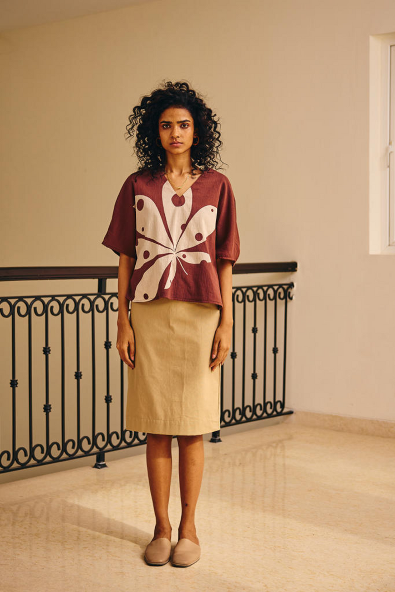 Fading Touch Top cotton by Khara Kapas in brown for women Worldwide