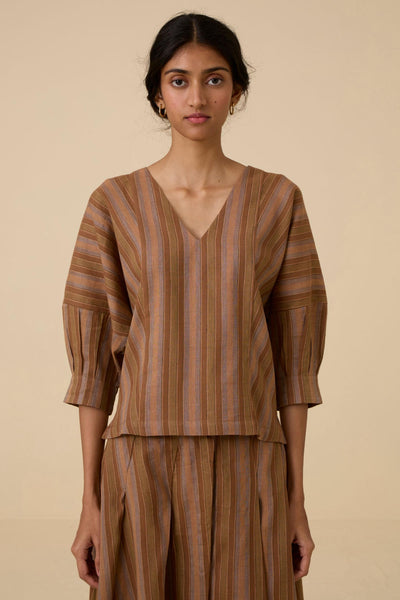 Faizaan Brown Stripe Handwoven Set