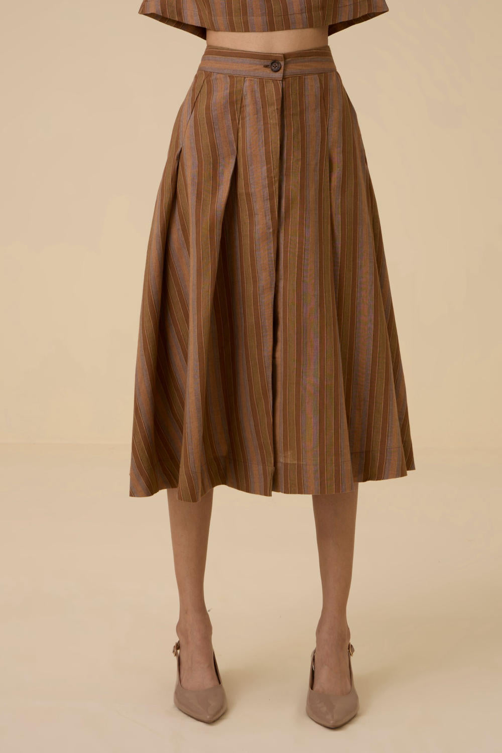 Faizaan Brown Stripe Pleated Skirt