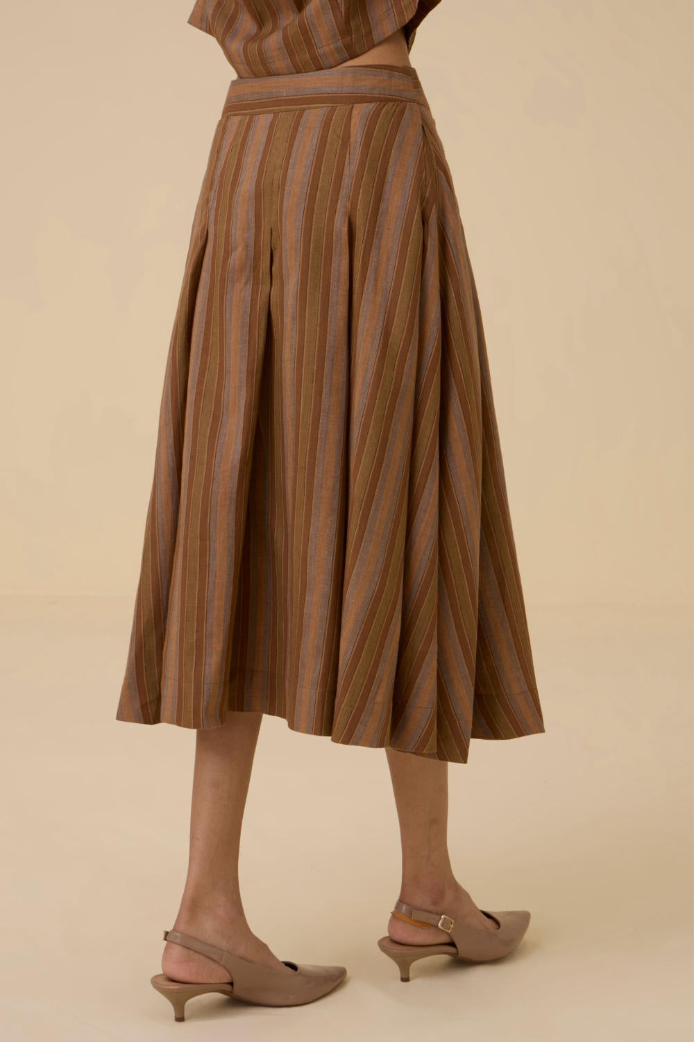 Faizaan Brown Stripe Pleated Skirt